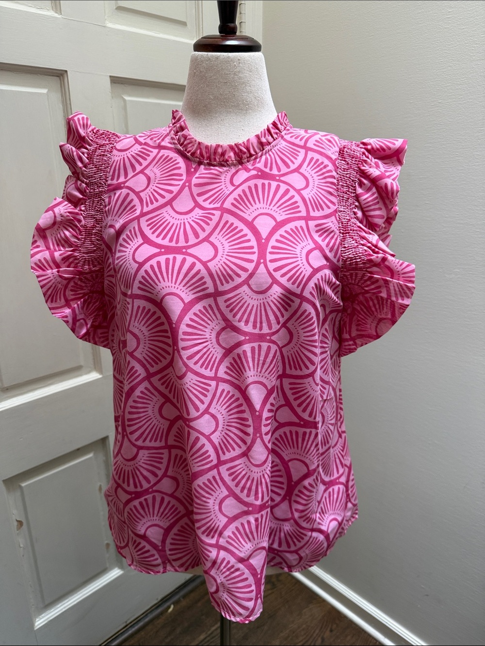 Pink Printed Ruffle Sleeve Blouse